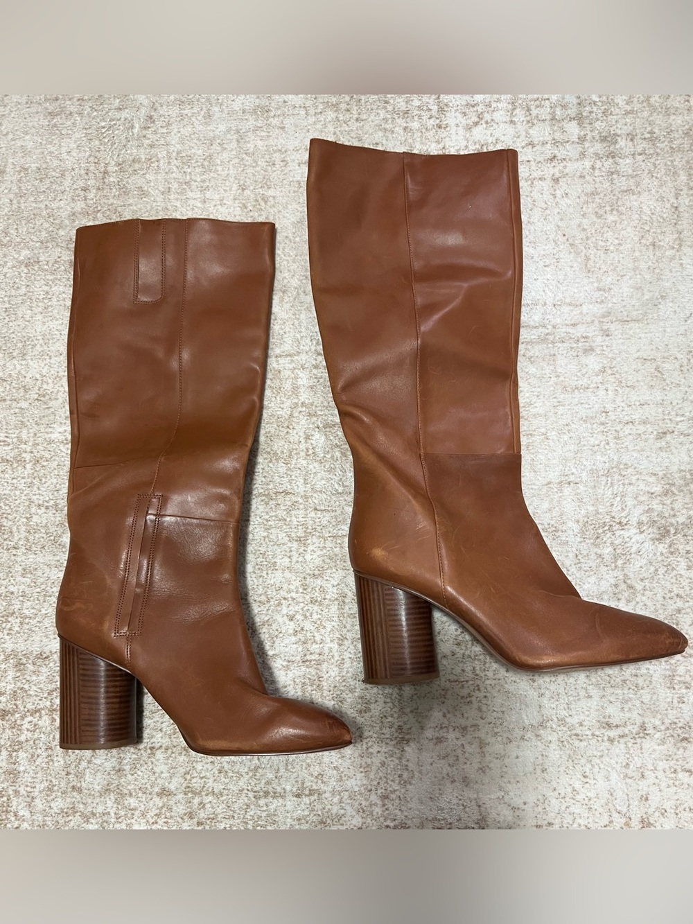 Nine West Women’s Tall Brown Leather Block Heel Boots 10